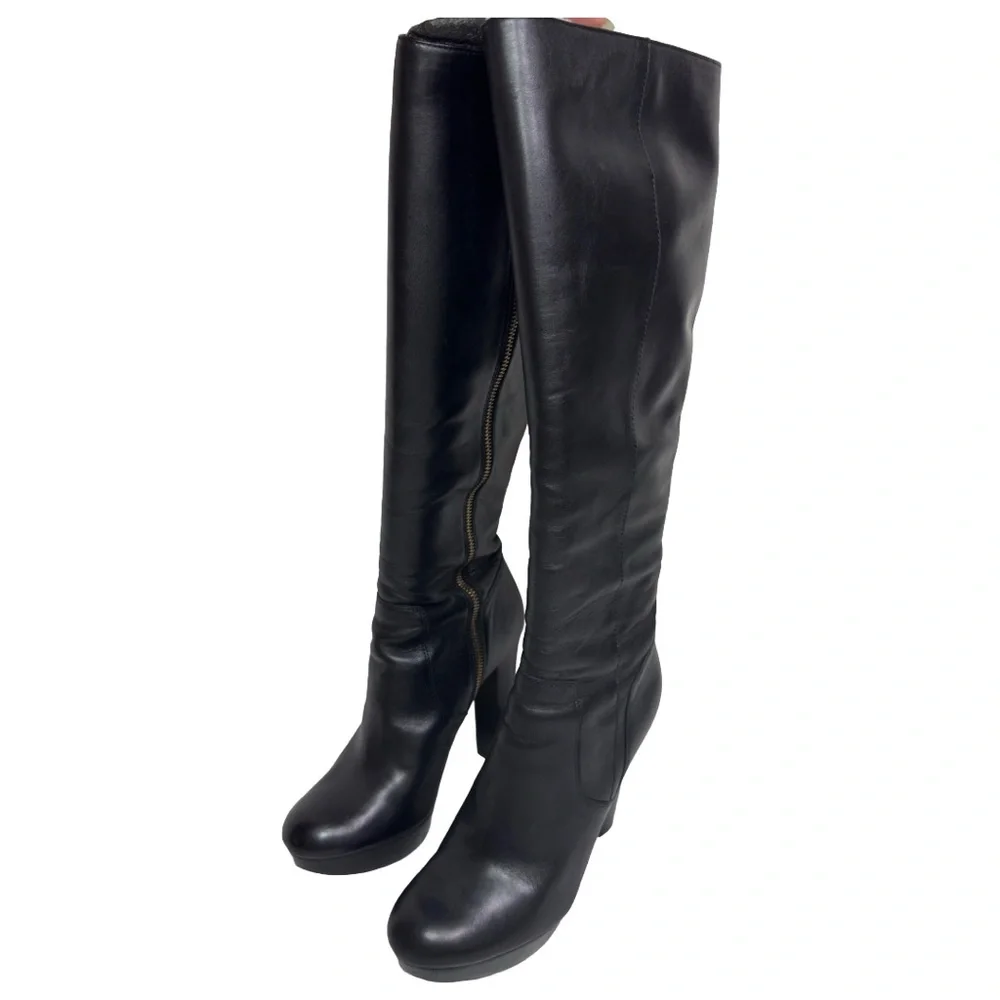 Michael Kors Lesly Black Leather Platform Boots 9 - Picture 2 of 12